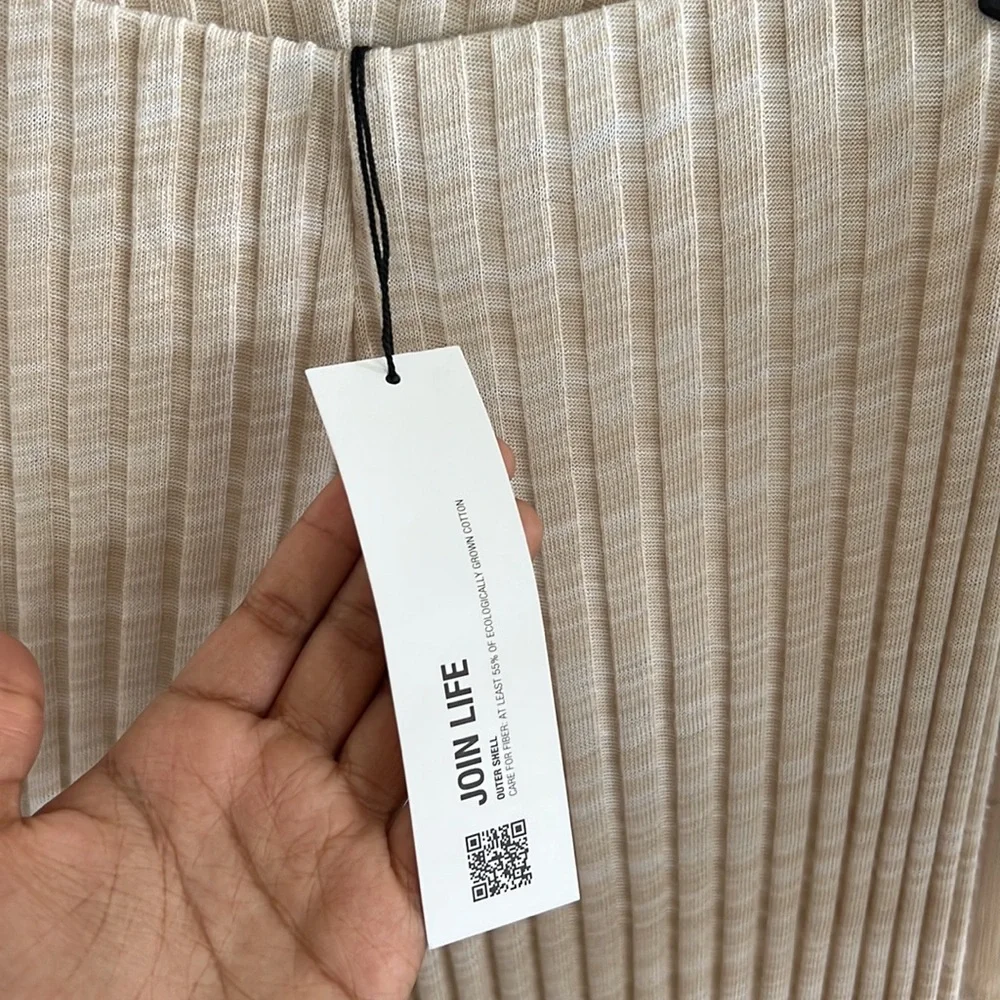 Zara Cream Tan Ribbed Flare Leg High Waisted Pants - Picture 6 of 8